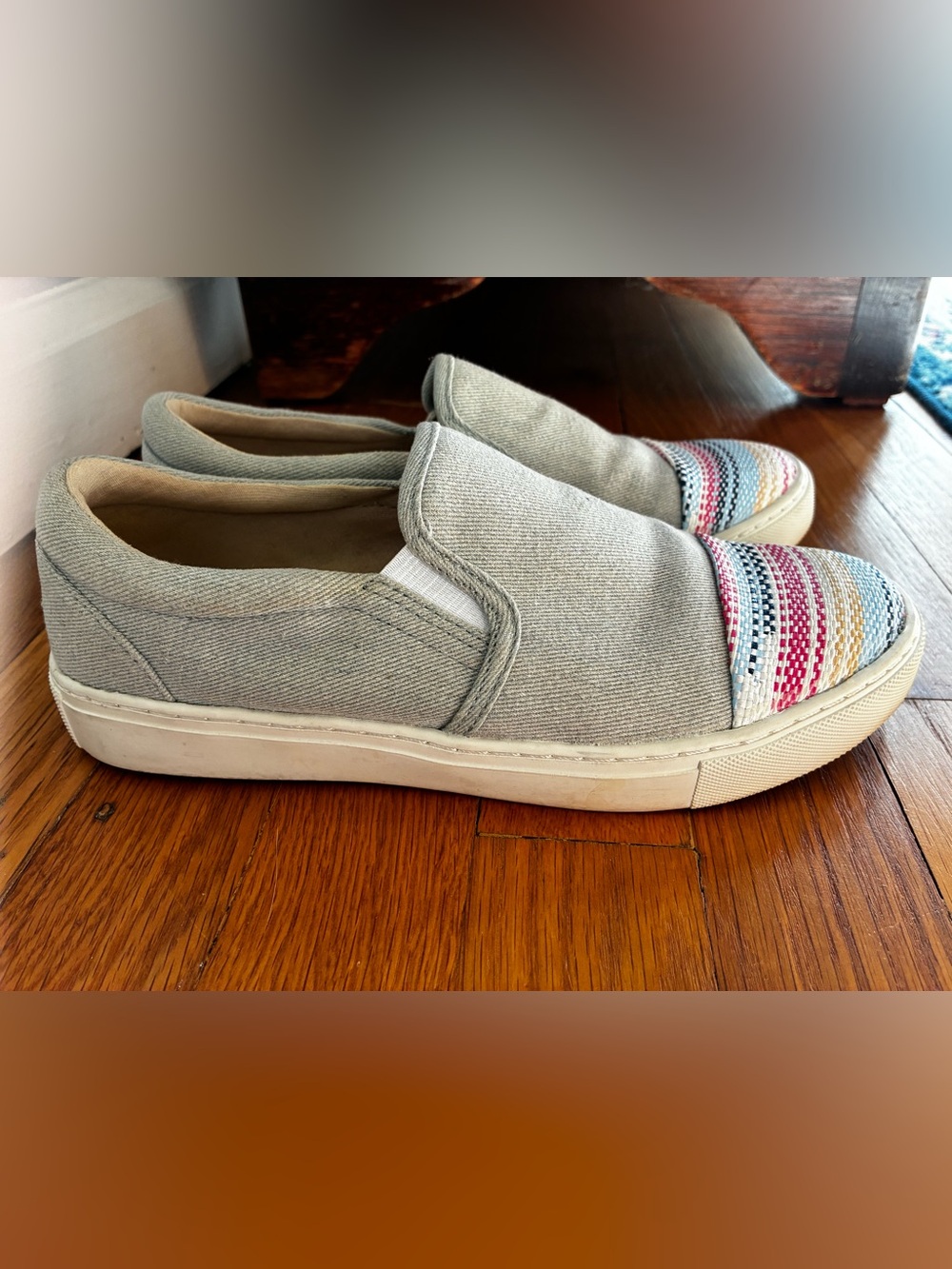Indigo Rd. Light Gray Slip-On Canvas Slip/On Loafers with Pastel Striped Toe 8